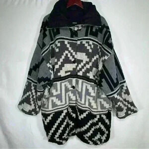 Vintage 80s 90s Mohair Wool Cotton Oversized Coat Aztec Boho Artsy Reversible L